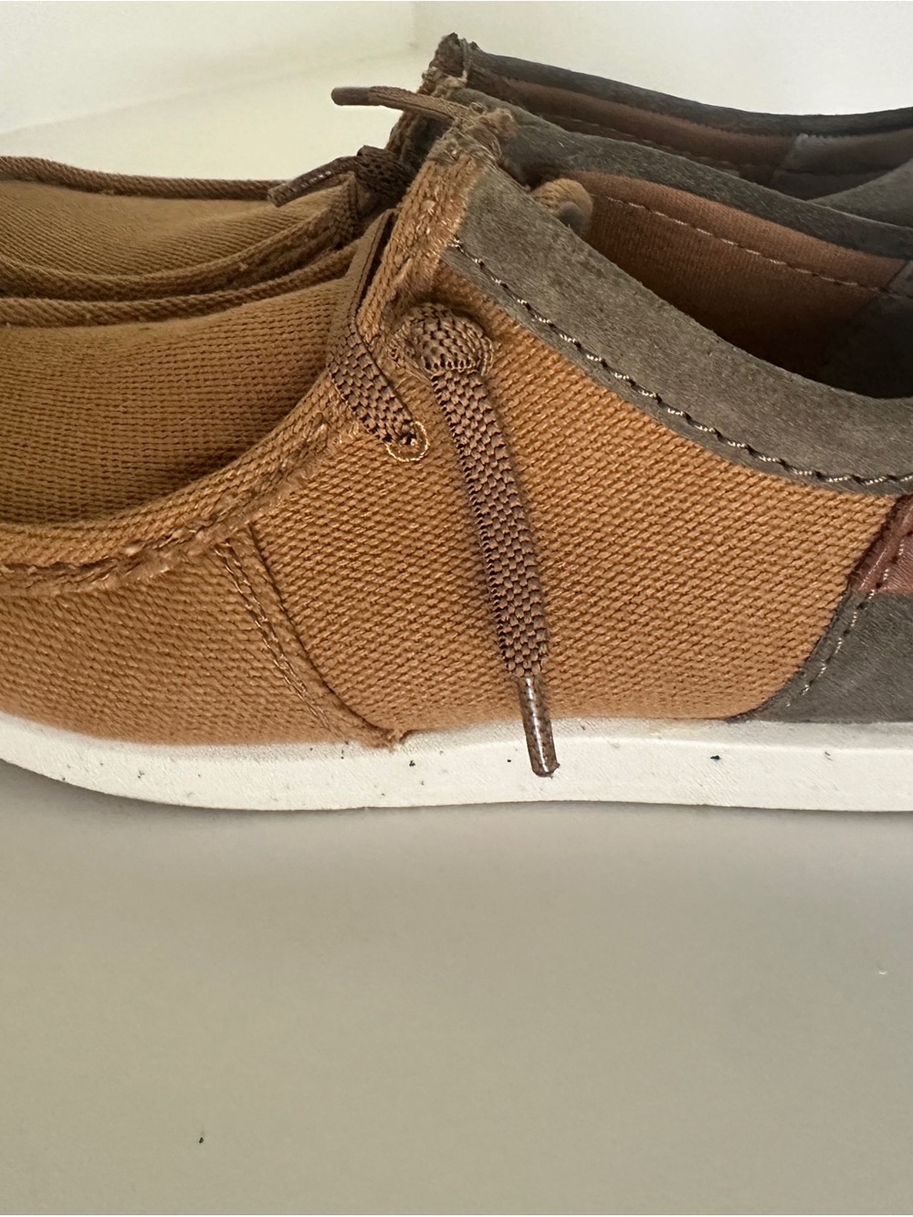 Clarks Men’s Tan and Brown Canvas Slip-On Loafers